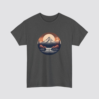 Mountain & Waterfall Nature-inspired  T-shirt Dark Heather