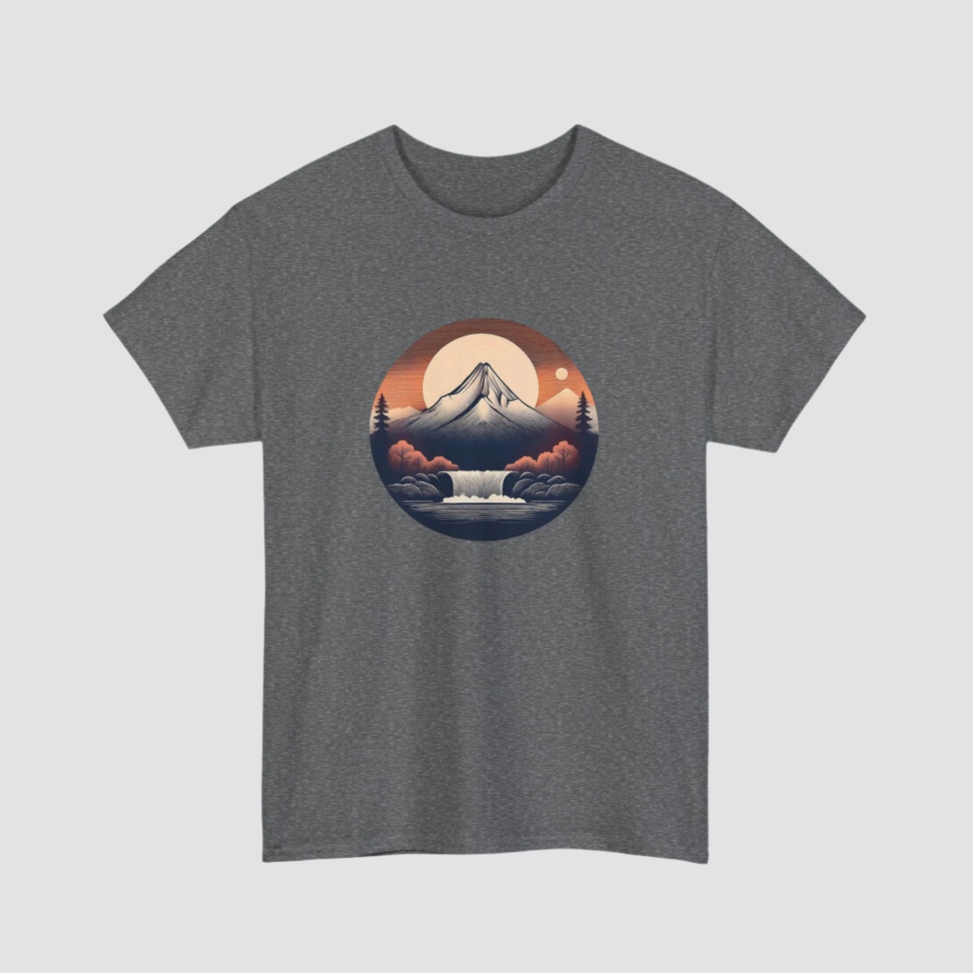 Mountain & Waterfall Nature-inspired  T-shirt Graphite Heather