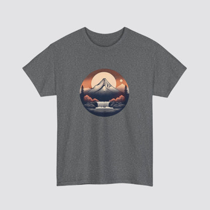 Mountain & Waterfall Nature-inspired  T-shirt Graphite Heather