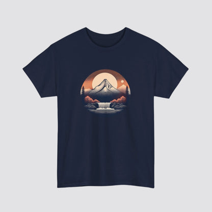 Mountain & Waterfall Nature-inspired  T-shirt Navy