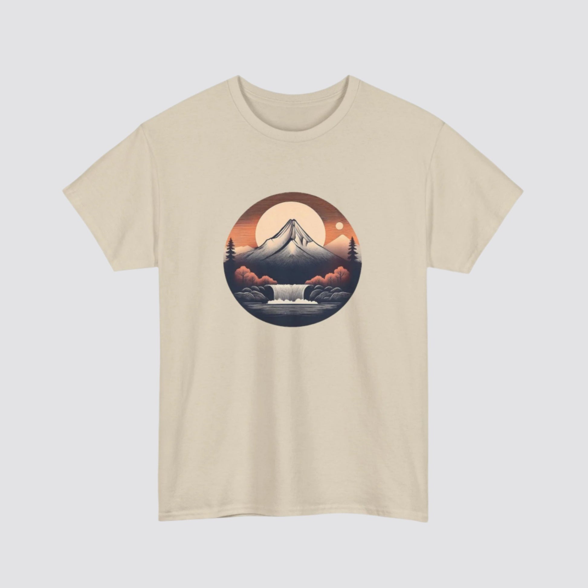 Mountain & Waterfall Nature-inspired  T-shirt Sand