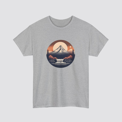 Mountain & Waterfall Nature-inspired T-shirt Sport Grey
