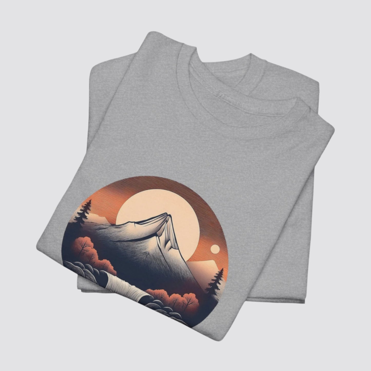 Mountain & Waterfall Nature-inspired  T-shirt Sport Grey - Folded