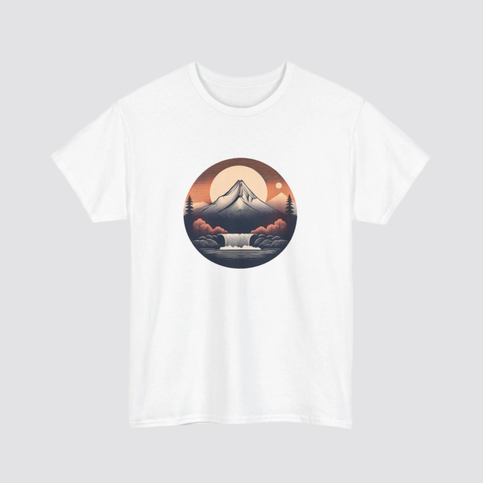 Mountain & Waterfall Nature-inspired  T-shirt White
