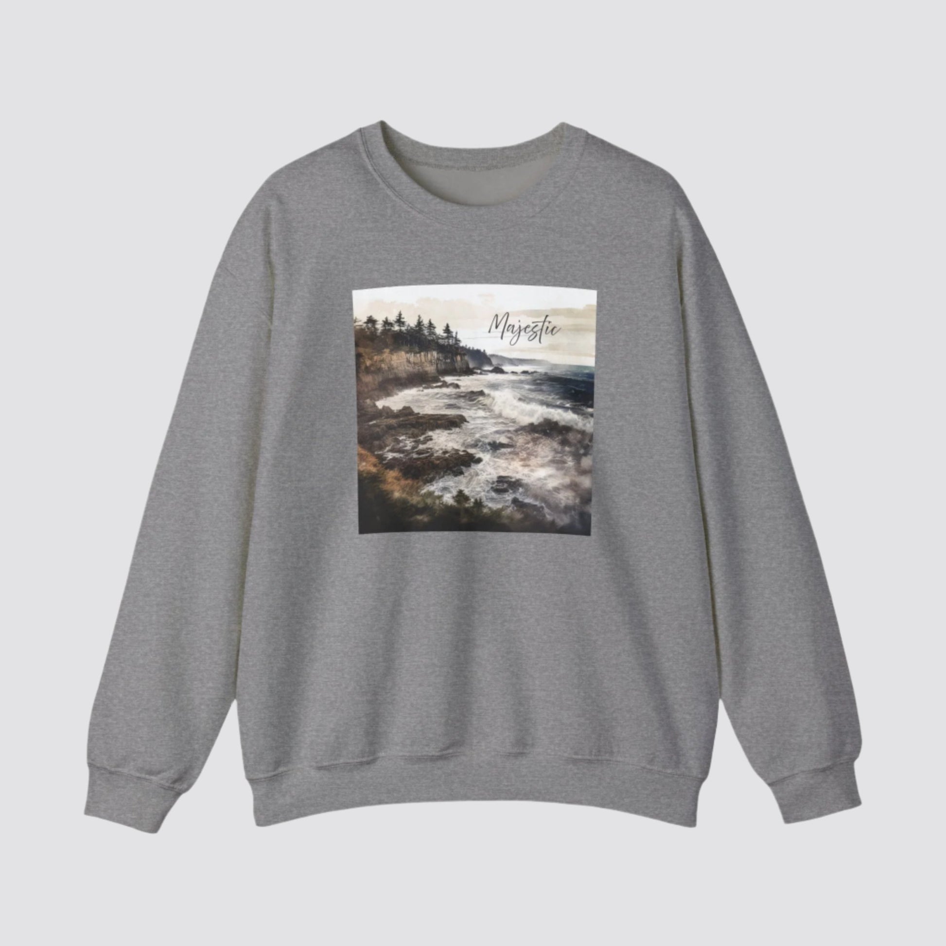 Ocean Wave Majesty Nature-inspired Crewneck Graphite Heather
