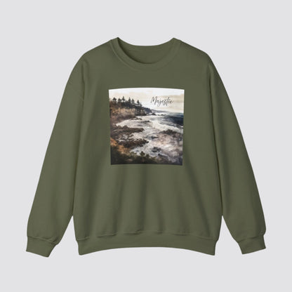 Ocean Wave Majesty Nature-inspired Crewneck Military Green