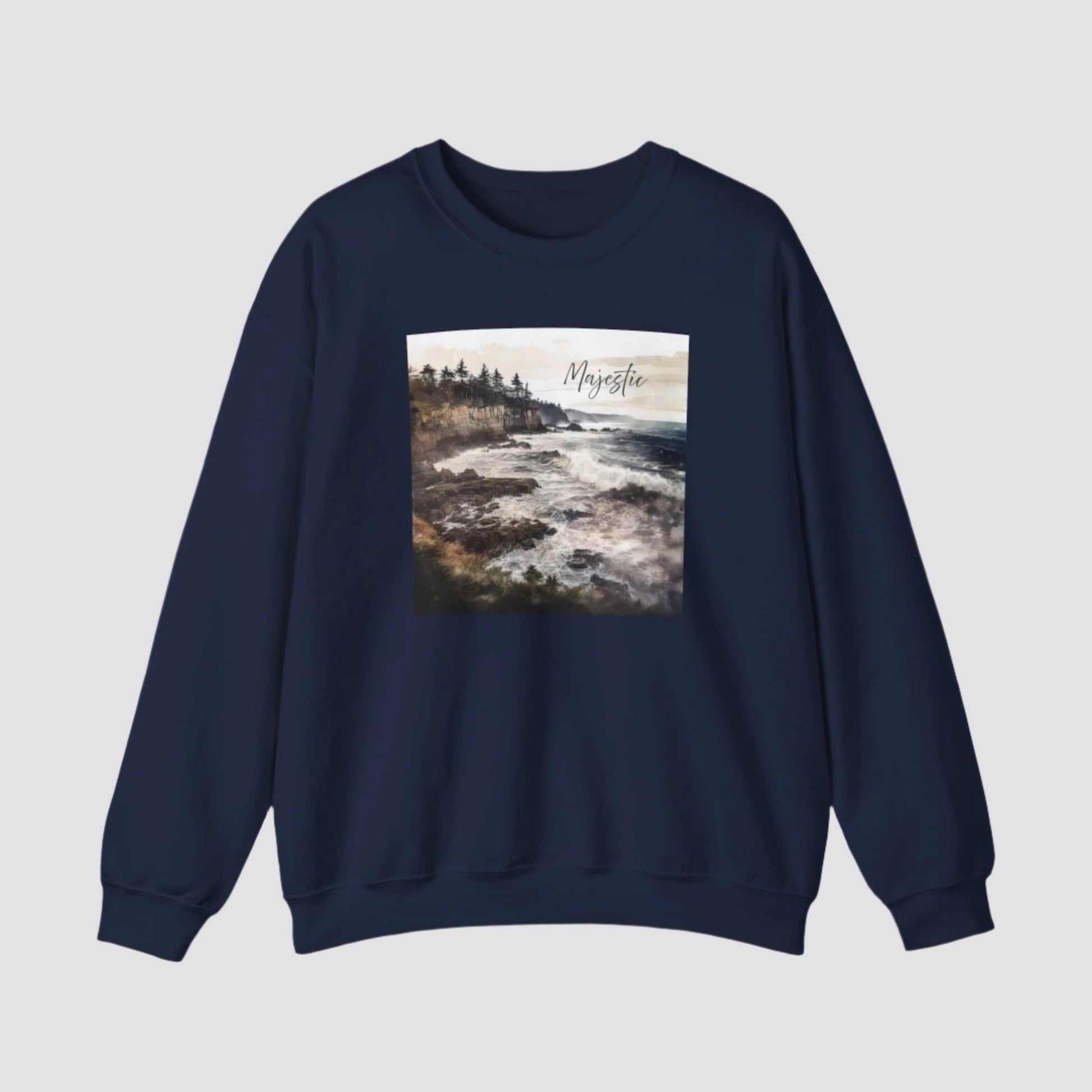 Ocean Wave Majesty Nature-inspired Crewneck Navy