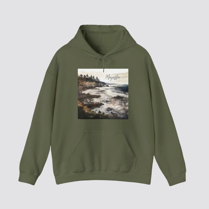 Ocean Wave Majesty Nature-inspired Hooded Military Green