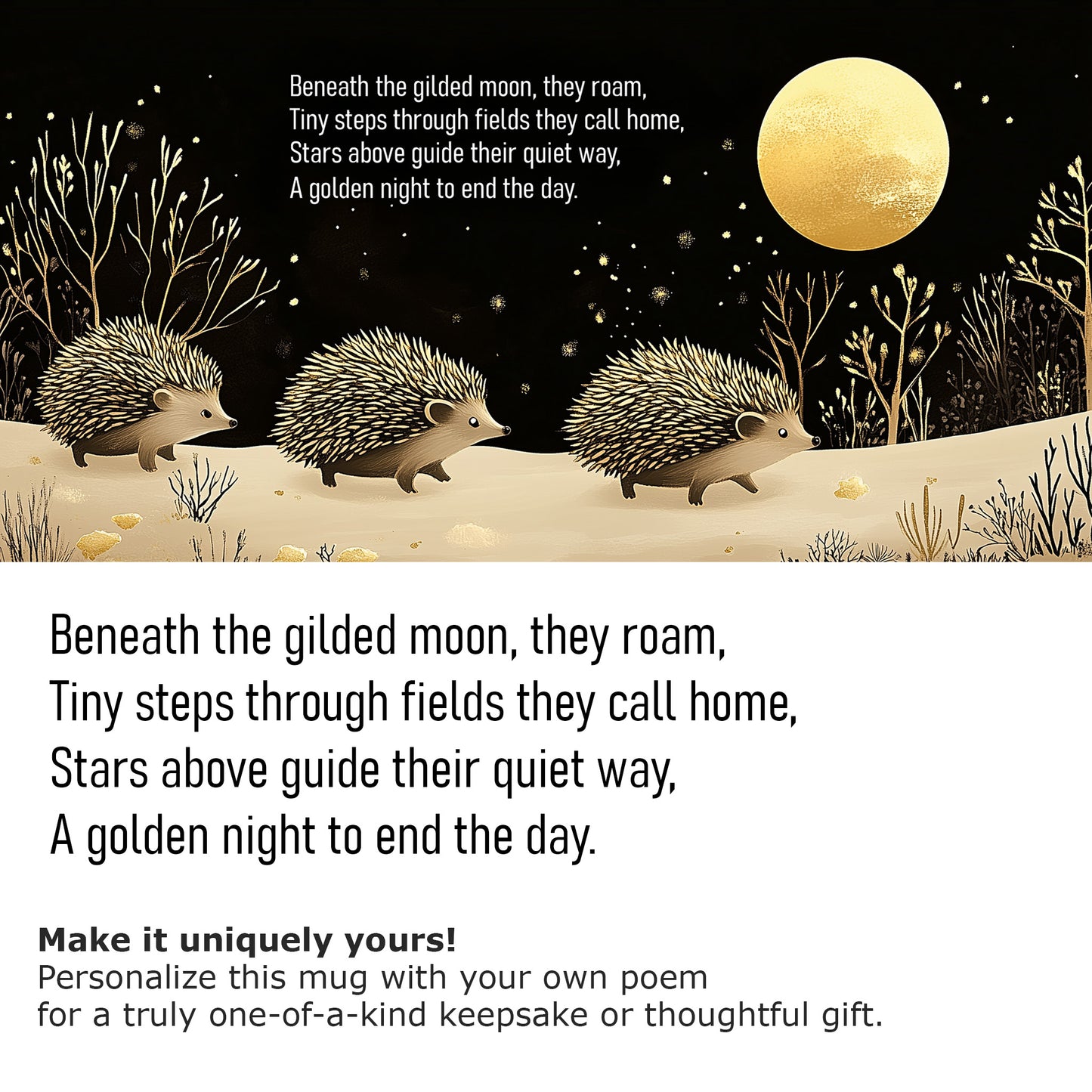 Golden Moonlit Hedgehogs Ceramic Mug