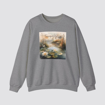 Tranquility Pond Nature-inspired Crewneck Graphite Heather