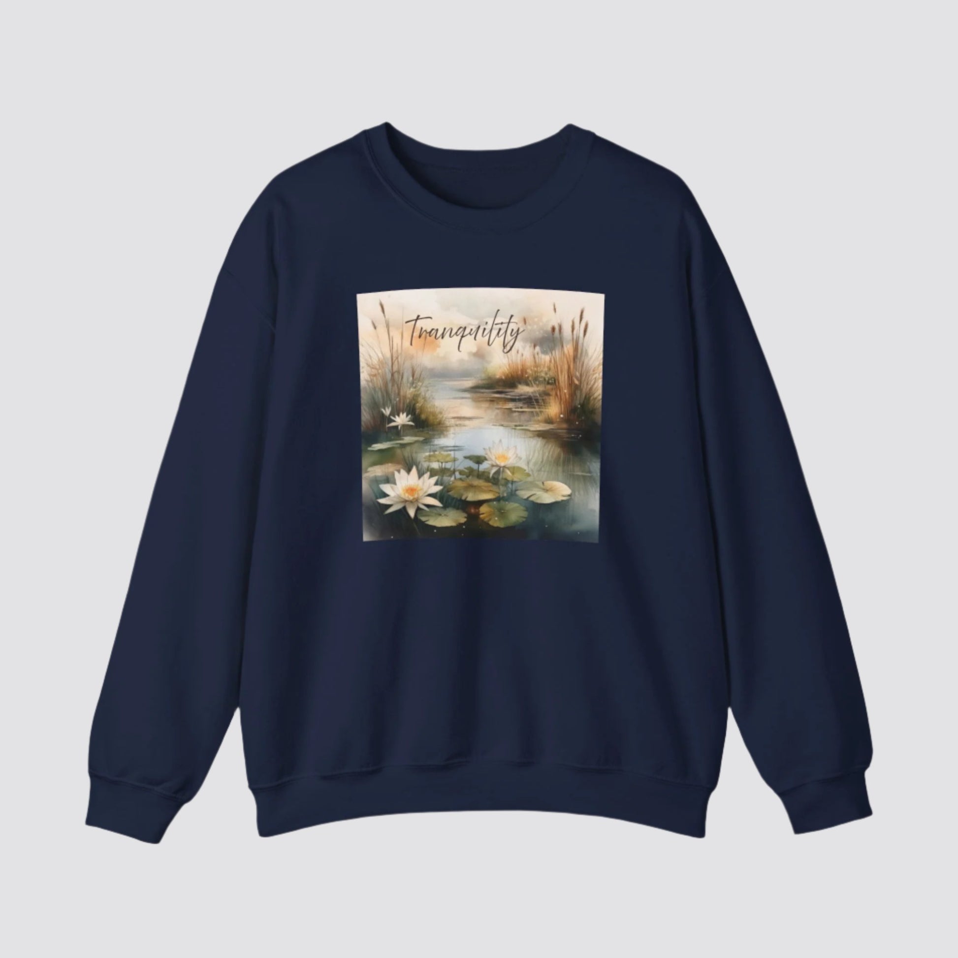 Tranquility Pond Nature-inspired Crewneck Navy