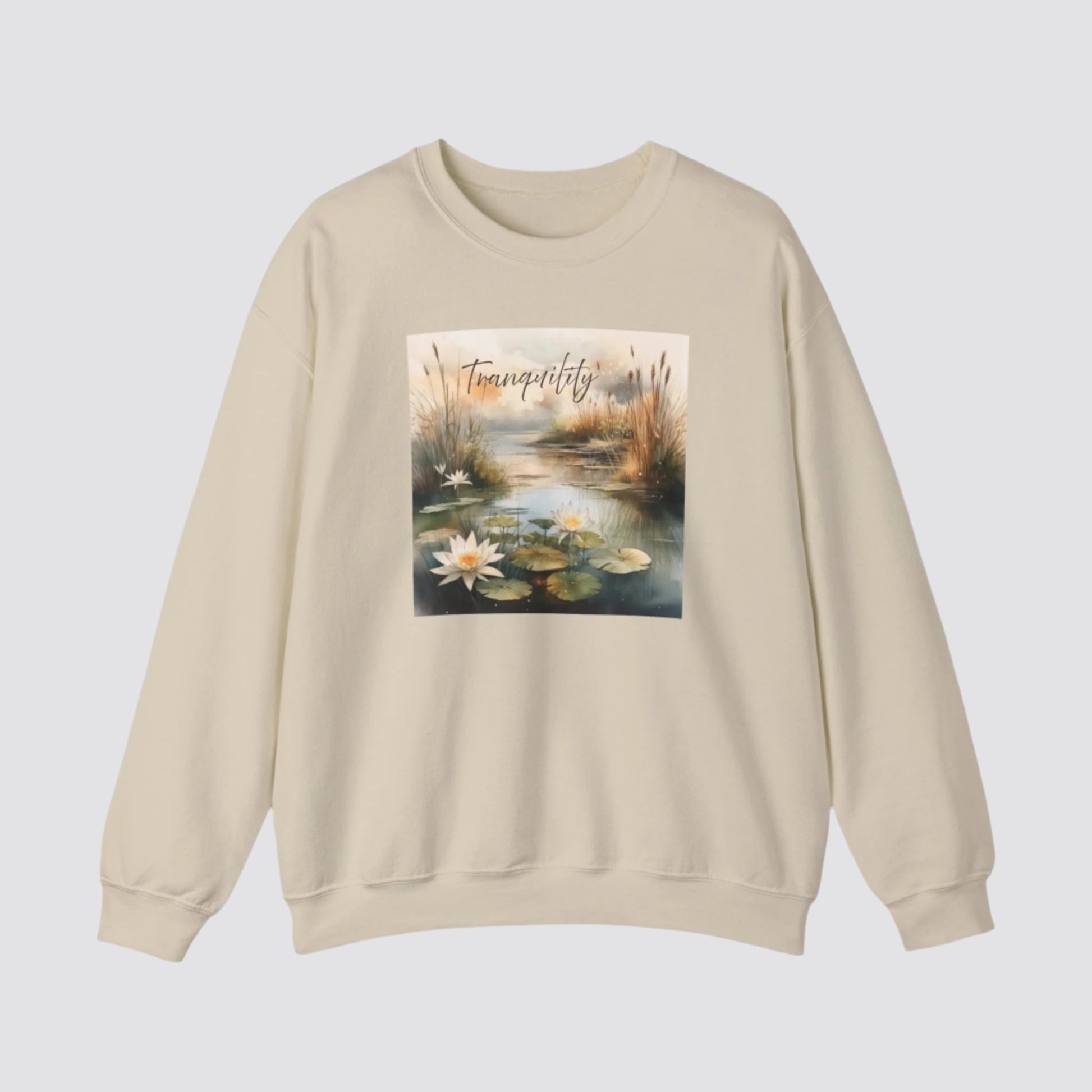 Tranquility Pond Nature-inspired Crewneck Sand
