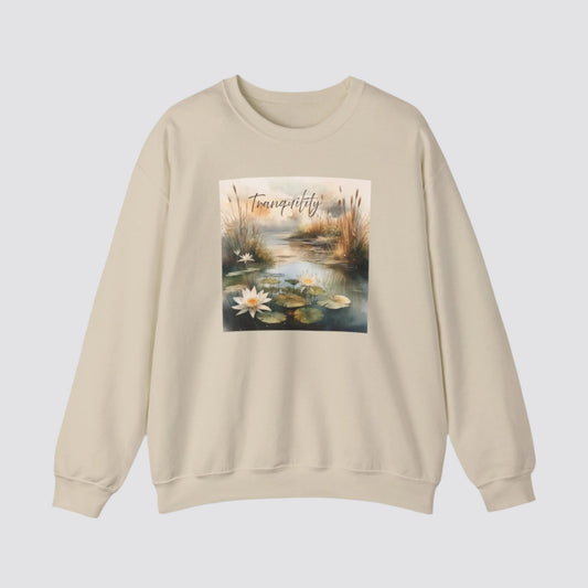 Tranquility Pond Nature-inspired Crewneck Sand