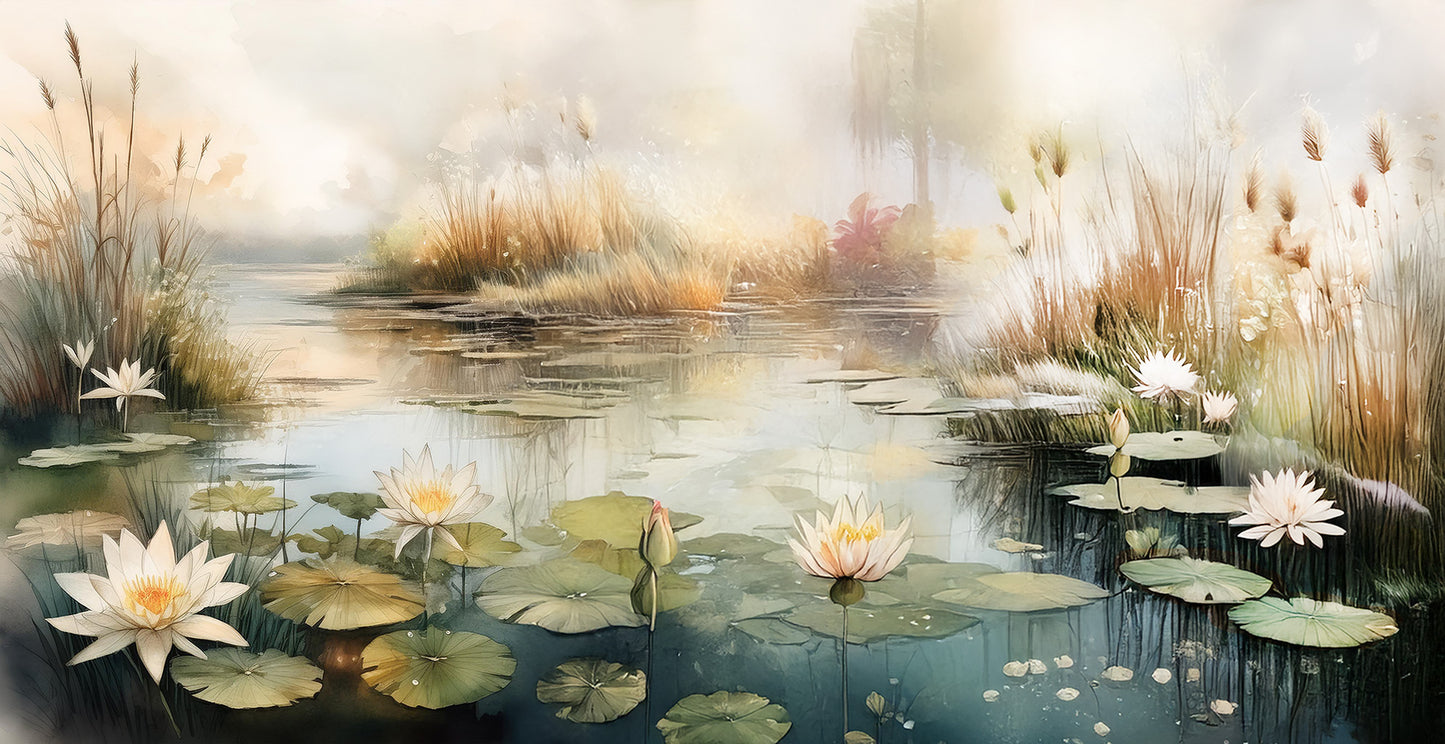 Tranquility Water Lily mug with vintage watercolor design. Perfect for nature lovers - Full Image