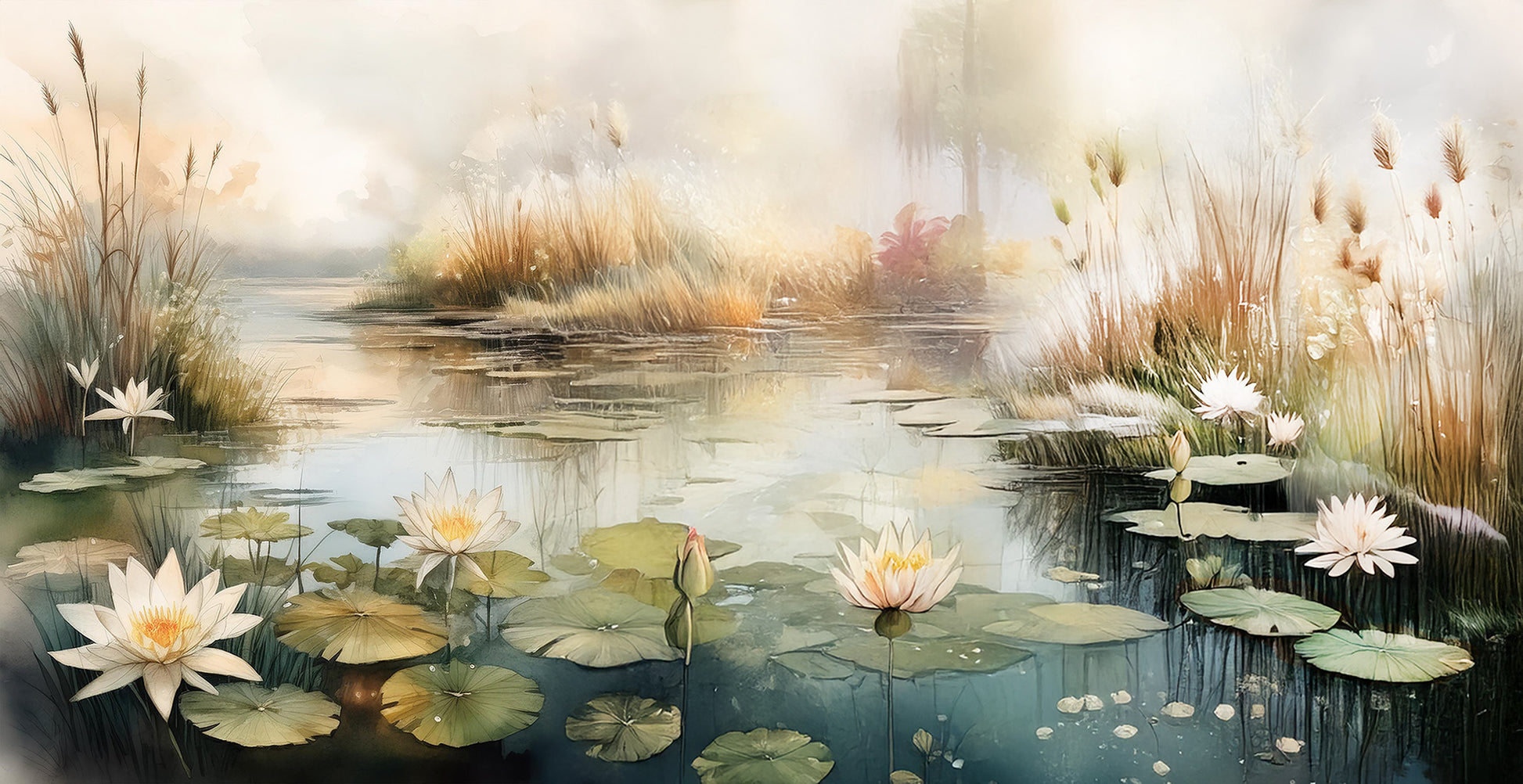 Tranquility Water Lily mug with vintage watercolor design. Perfect for nature lovers - Full Image